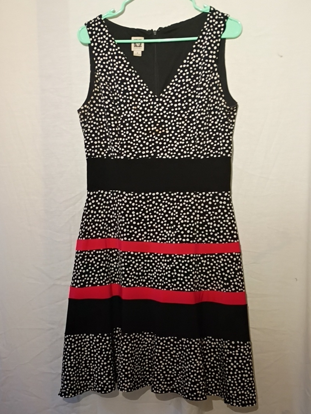 Anne Klein Polka Dot Black, White, And Pink Fit & Flare Midi Sun Dress 6, NWOT